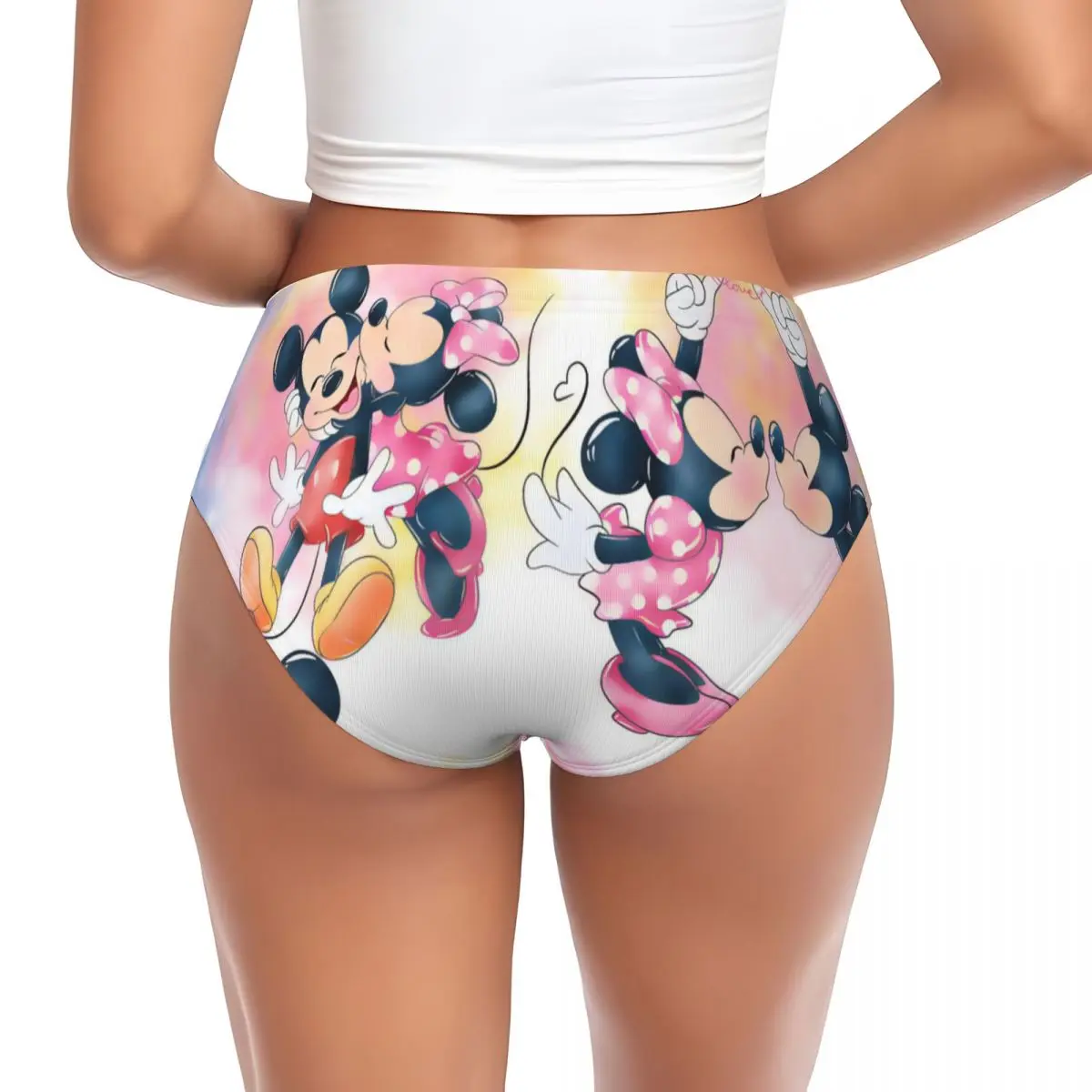 Ropa interior cómoda elástica transpirable de las mujeres de las bragas breves de Mickey Mouse de Minnie Mouse de la historieta personalizada