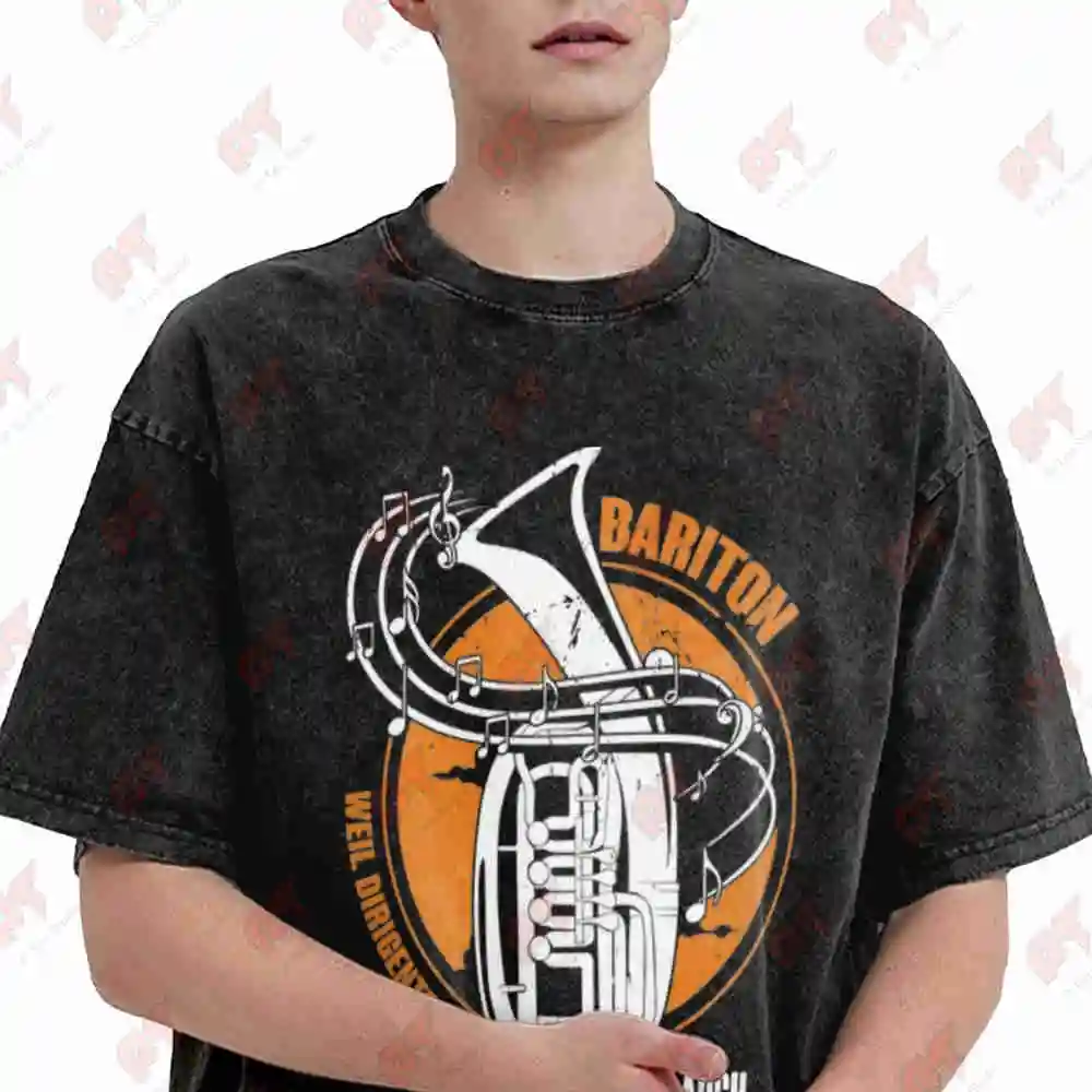 Baritone Player Orange White Vintage Washed Tee Pure Cotton T-Shirt