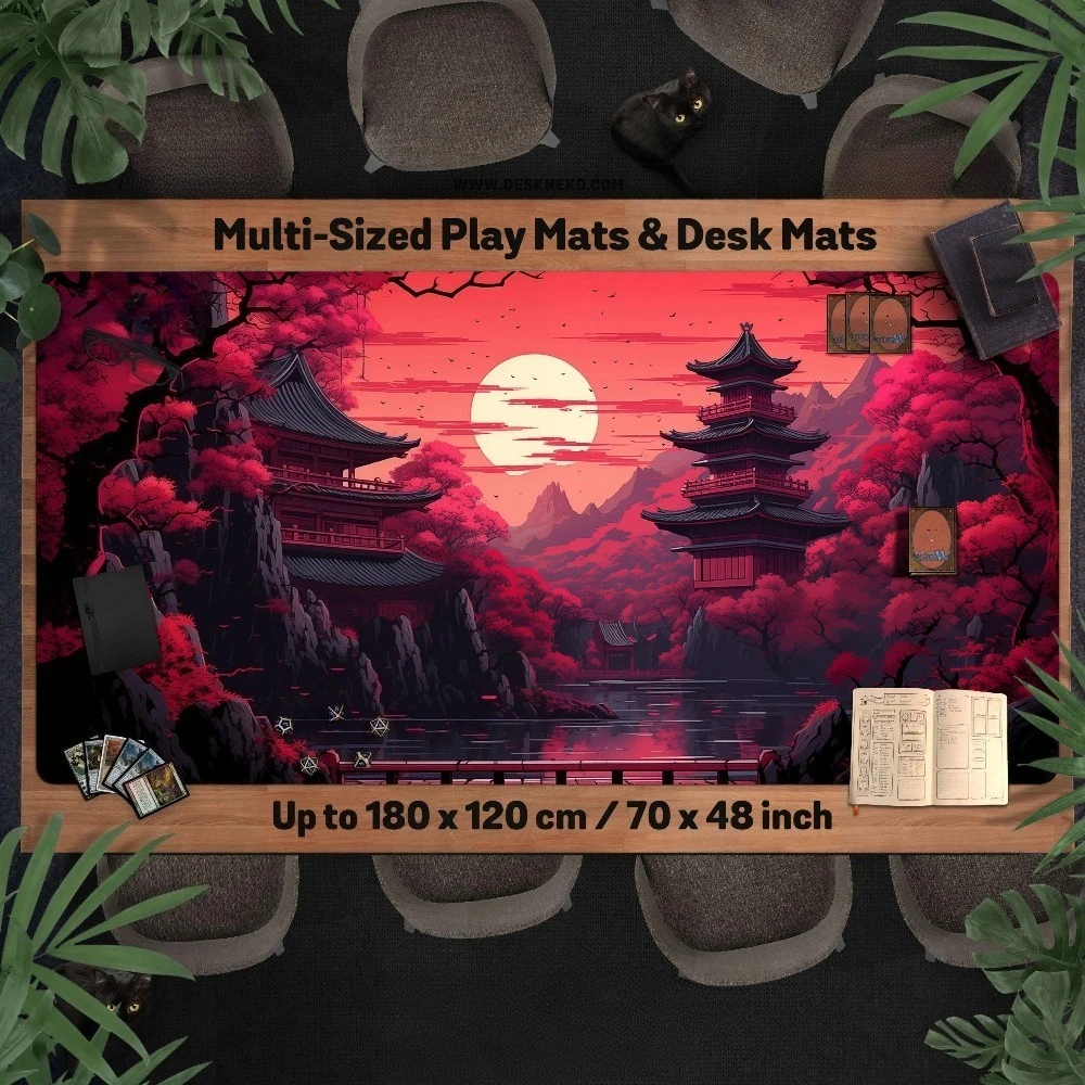 Japanese Playmat/Desk Mat, tcg mtg card/dice/board game, dark red anime landscape stitched giant Deskmat/Mouse pad/play mat