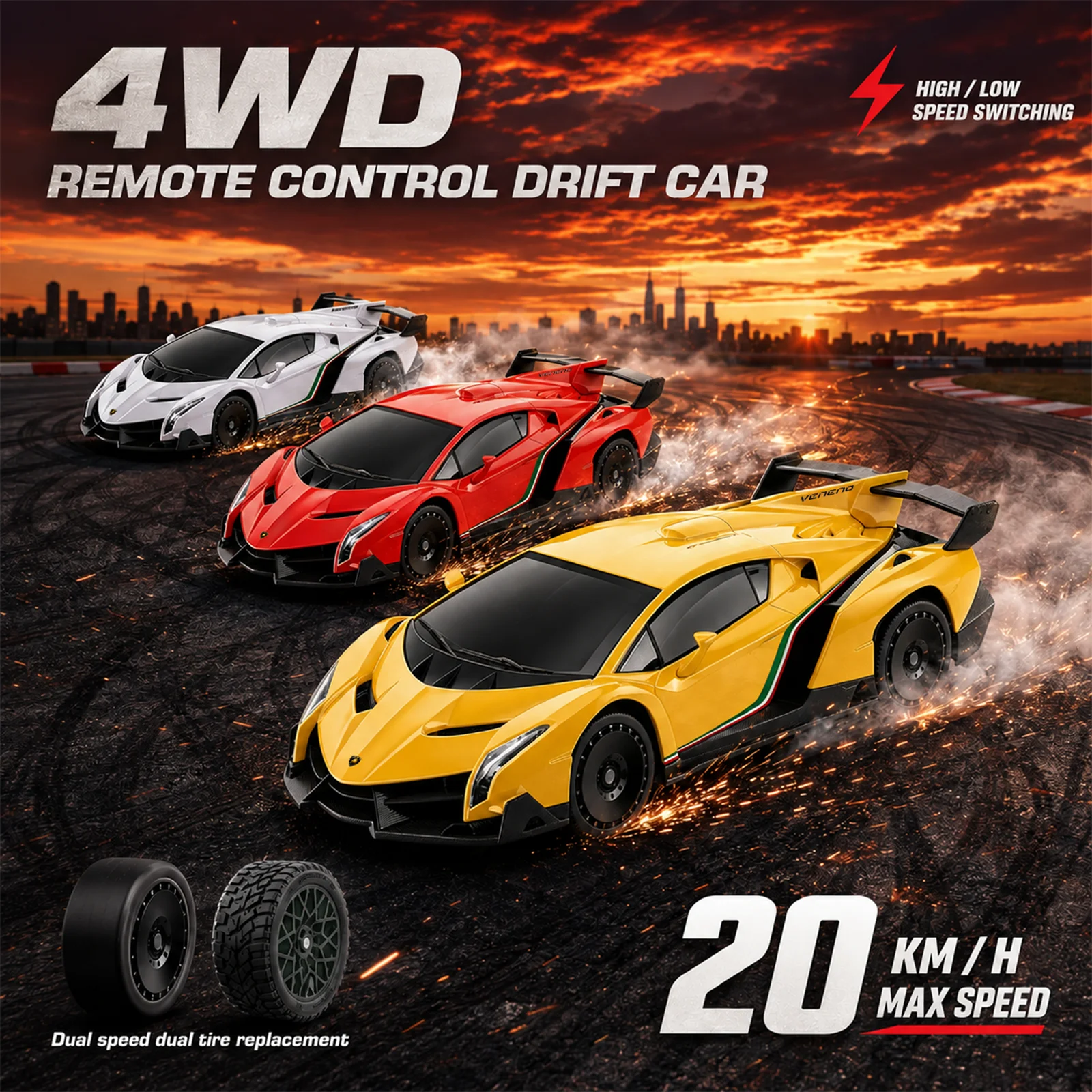 Licensed Lamborghini Veneno RC Car 1:18 Remote Control Drift Racing Car with LED Light, Kids Boys Toy Gift