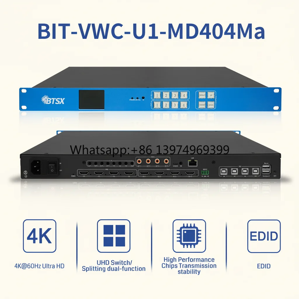 Seamless 4K60  HDMI Video Wall Matrix Processor for System Integration with 4 in 4 Out, KVM Control & Multi-Screen Splicing