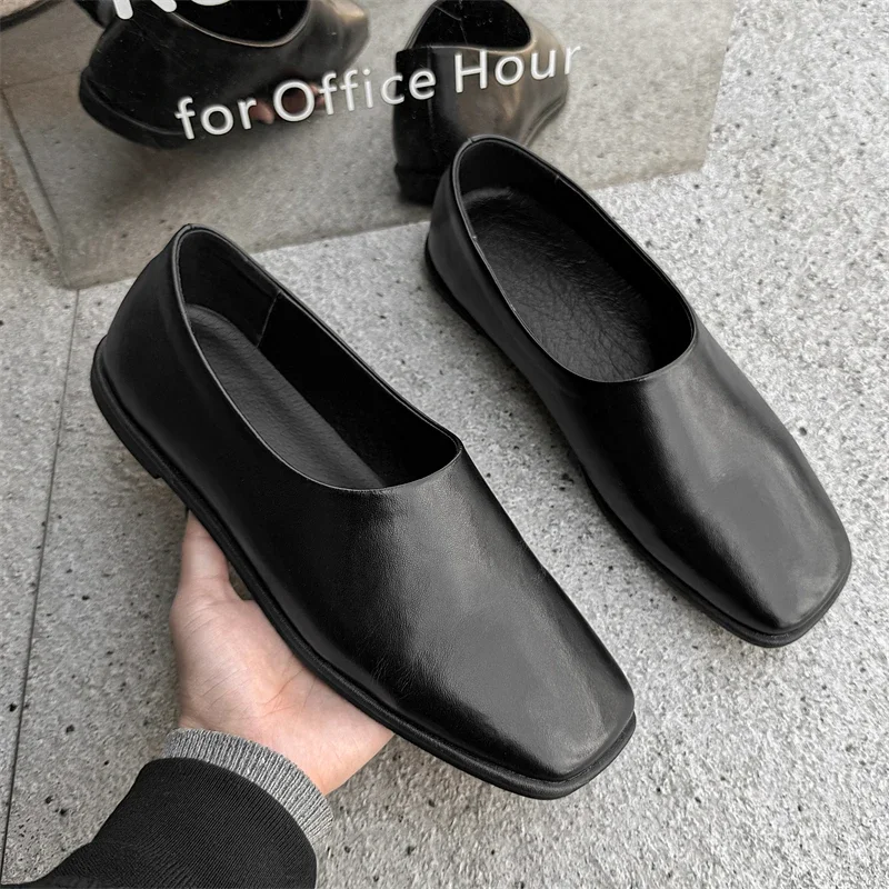New Fashion Men's Flat Designer Minimalist Shoes Outdoor Soft Bottom Genuine Leather Office Shoes Fashion Handmad Single Shoes