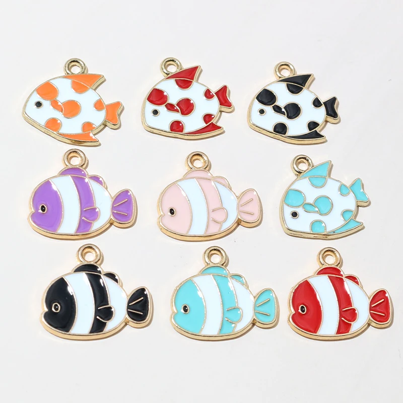 20pcs Enamel Fish Charms Pendant for Earrings Necklace Bracelet Findings Alloy Metal DIY Jewelry Making Accessories - view 3