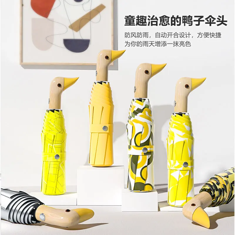 Automatic Three-fold Duck-head Titanium Silver Umbrella, Sun Protection Umbrella, Uv-blocking Folding Umbrella Sunshade Umbrella