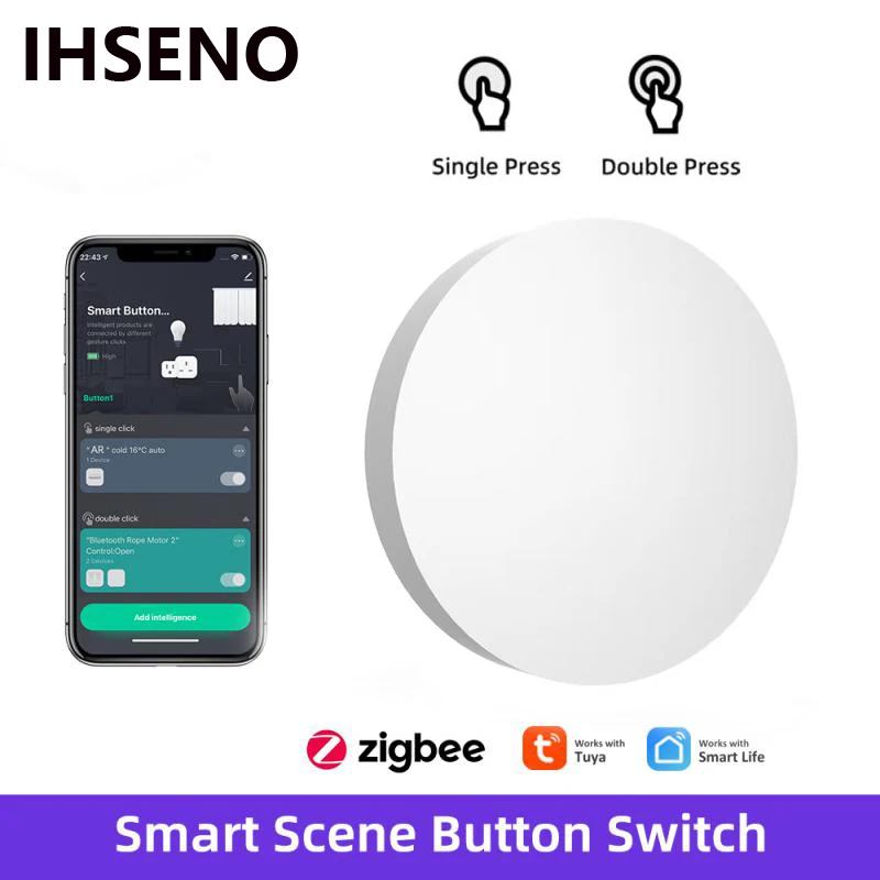 IHSENO Tuya Zigbee 스마트 장면 스위치, 무선 스마트 버튼, 원격 제어, 지능형 스마트 홈, 알렉사 구글 홈으로 작동 