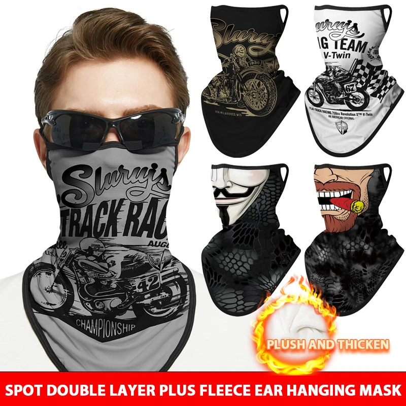 Winter Motorcycle Riding Velvet Funny Ear Hanging Face Scarf Men Windproof Cold-proof Ski Mask Full Face Warm Women Neck Cover