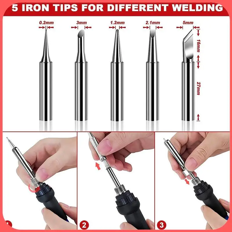 

A76I-Soldering Soldering Iron Kit Adjustable Temperature Solder Iron 60W With 5 Iron Tips US Plug