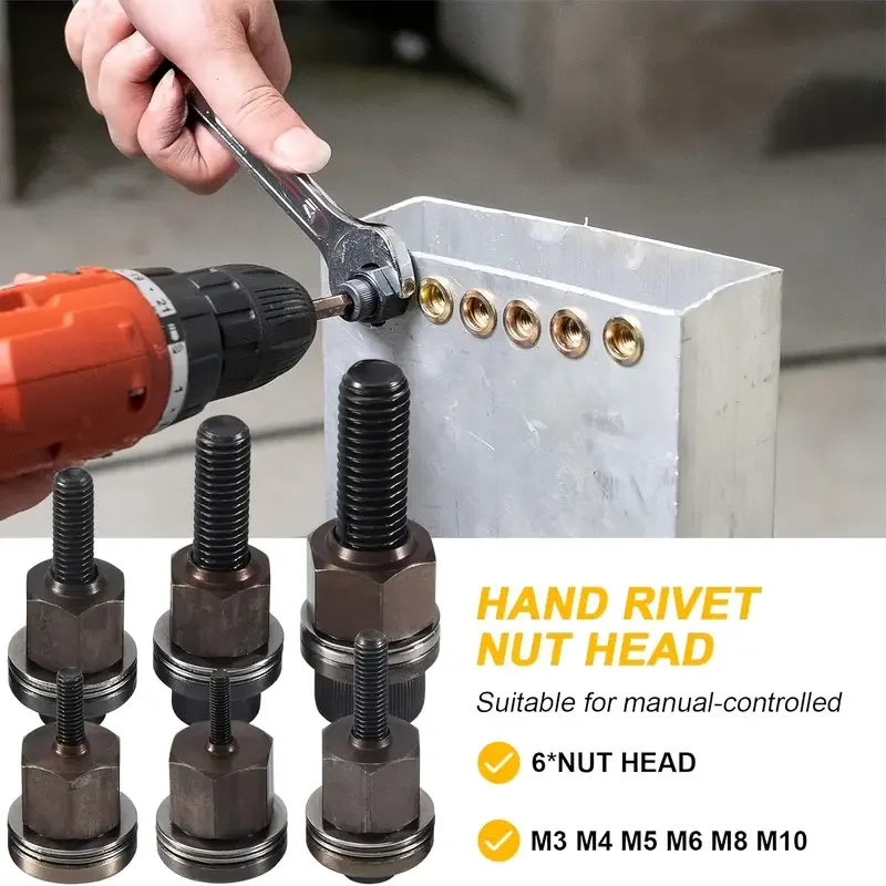 

Hand Rivet Nut Tool Fasteners Nut Head Adapter For M3 M4 M5 M6 M8 M10 M12 Electric Riveting Machine Manual Rivet Tool