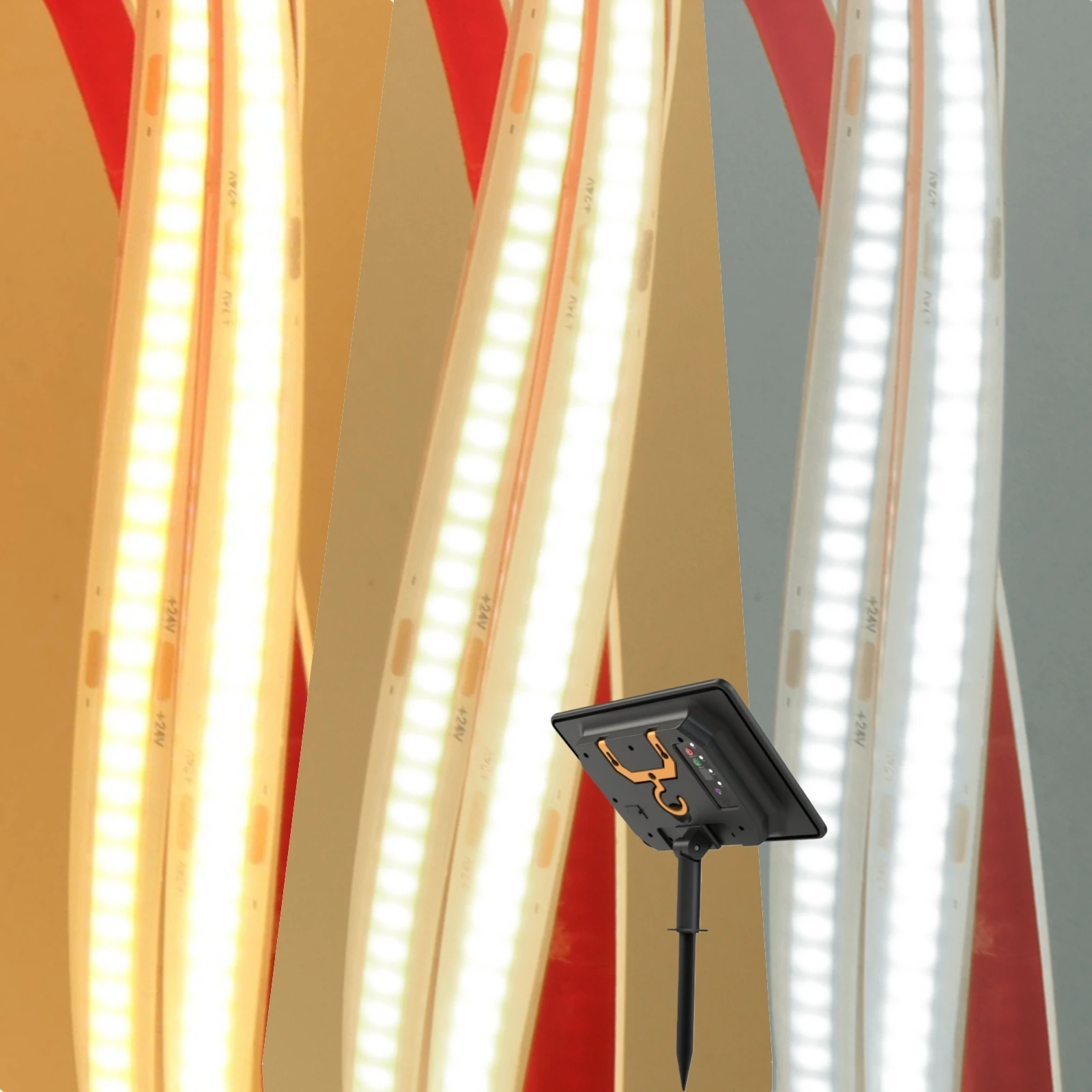 24V Solar COB Strip Light IP68 Outdoor Flexible Underwater Linear Lighting Rope 320LEDs Diode Tape Lamp Cold Natural Warm White
