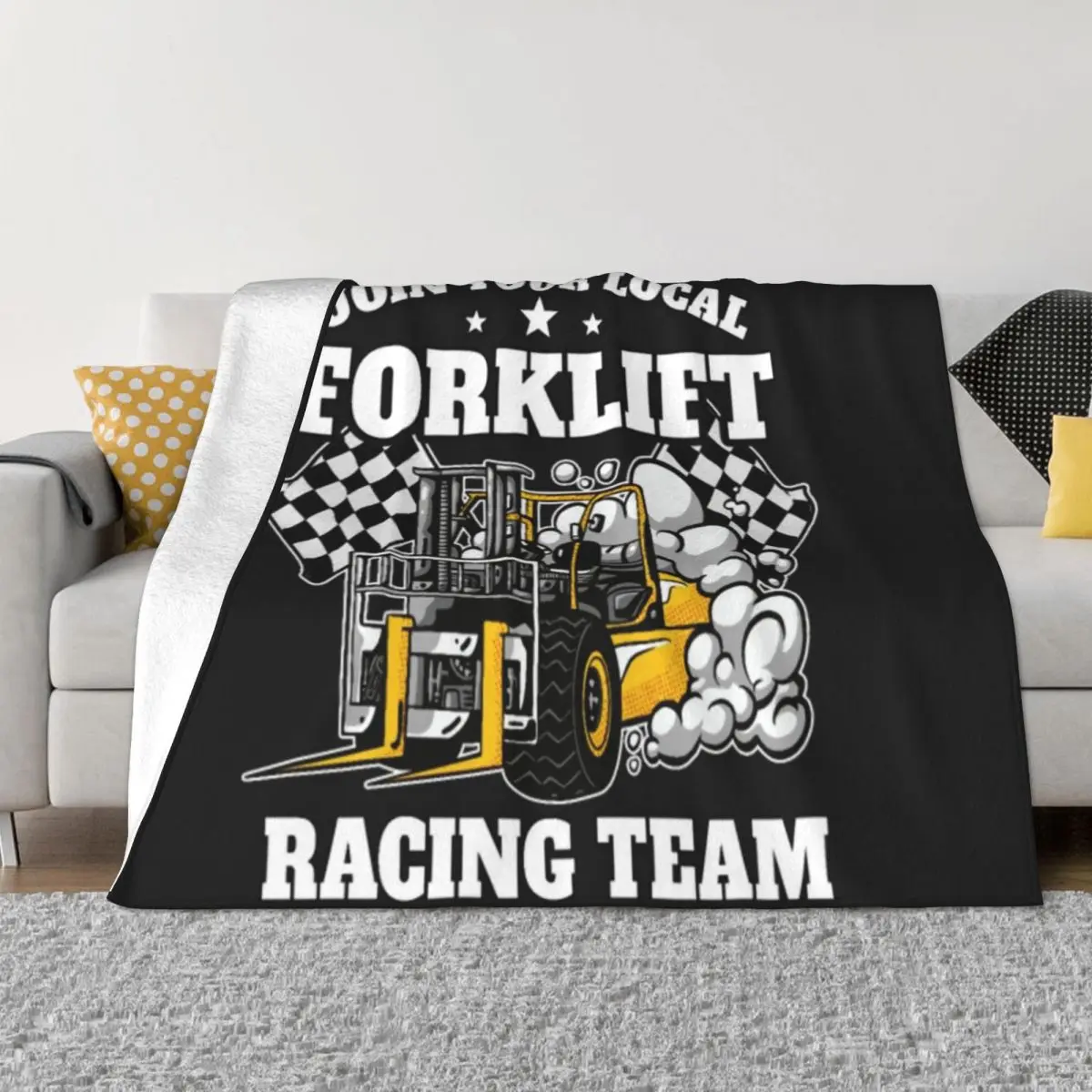 Forklift Racing Team Funny Throw Blanket Warm Sleeping Bag Luxury Plush Blankets