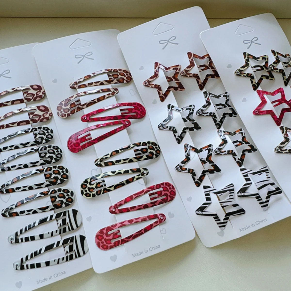 8pcs/set Leopard Print Hair Clips for Women Girls Vintage Geometric Star BB Clips Bangs Hairpins Barrettes Hair Accessories Set