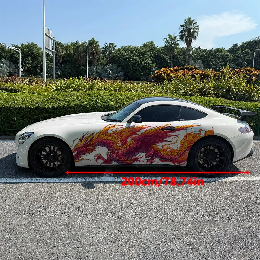 2pcs Fire-breathing Dragon Car Sticker, Full Body Floral Decoration Covering Scratches, Waterproof Car Sticker. Car Vinyl Wraps