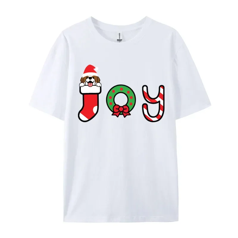 Mens Funny Cute ShihTzu T-shirt White Joy Sock Merry Christmas O-Neck 3D Printed Graphic T-shirt Casual