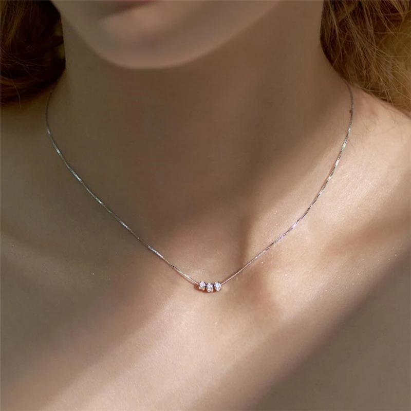 Cute Good Luck Crystal Turning Beads Silver Color Clavicle Chain Female Necklace For Women Fashion Jewelry Party Birthday Gift