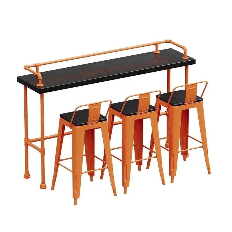 Solid wood bar bar milk tea shop and chair combination cafe creative high table wrought iron bar long table