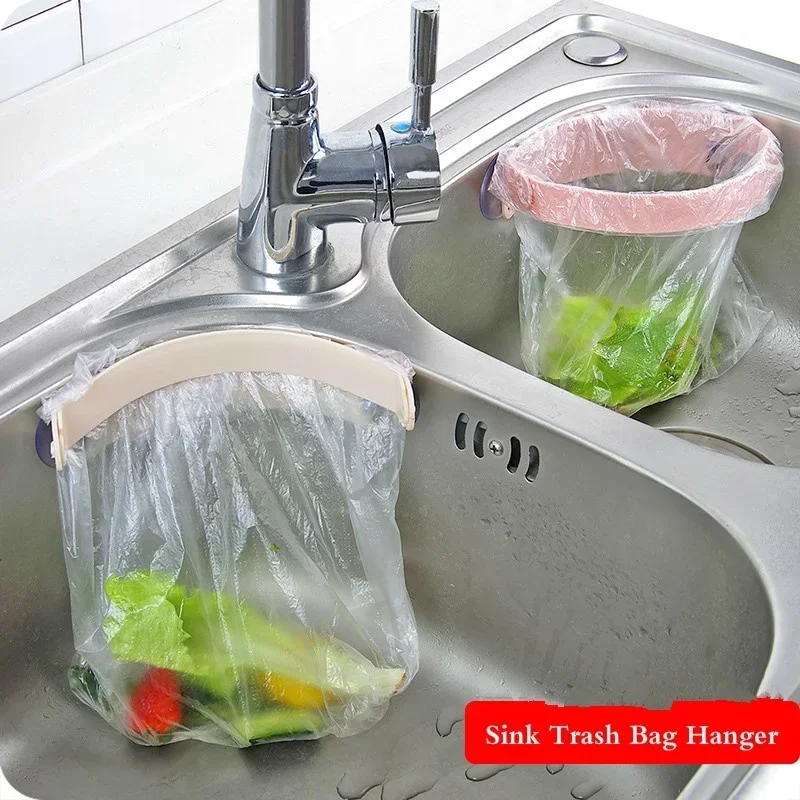 Garbage Bag Holder Portable Kitchen Sink Organizer Adsorbable Storage Dish Rack Drainer Kitchen Accessories