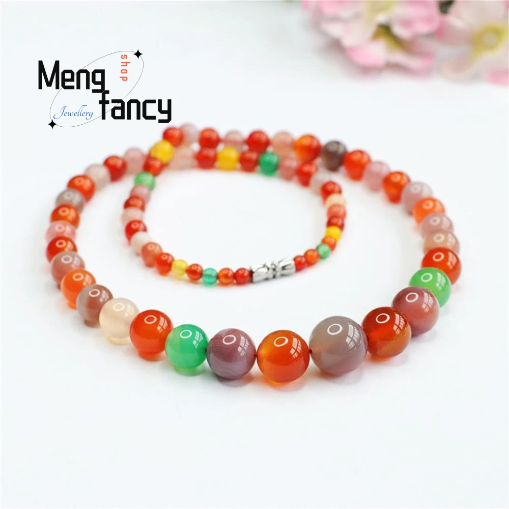 Natural Salt Source Agate Candy Tower Chain Crystal Colored Necklace Simple Elegant High-grade Fashion Fine Jewelry Holiday Gift