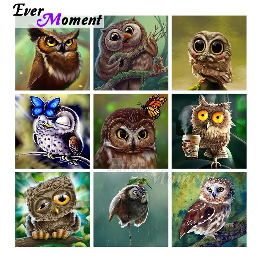 

Ever Moment Diamond Painting Owl Big Eye Full Square Round Resin Drills Home Decoration Painting Diamond Handicraft ASF2154