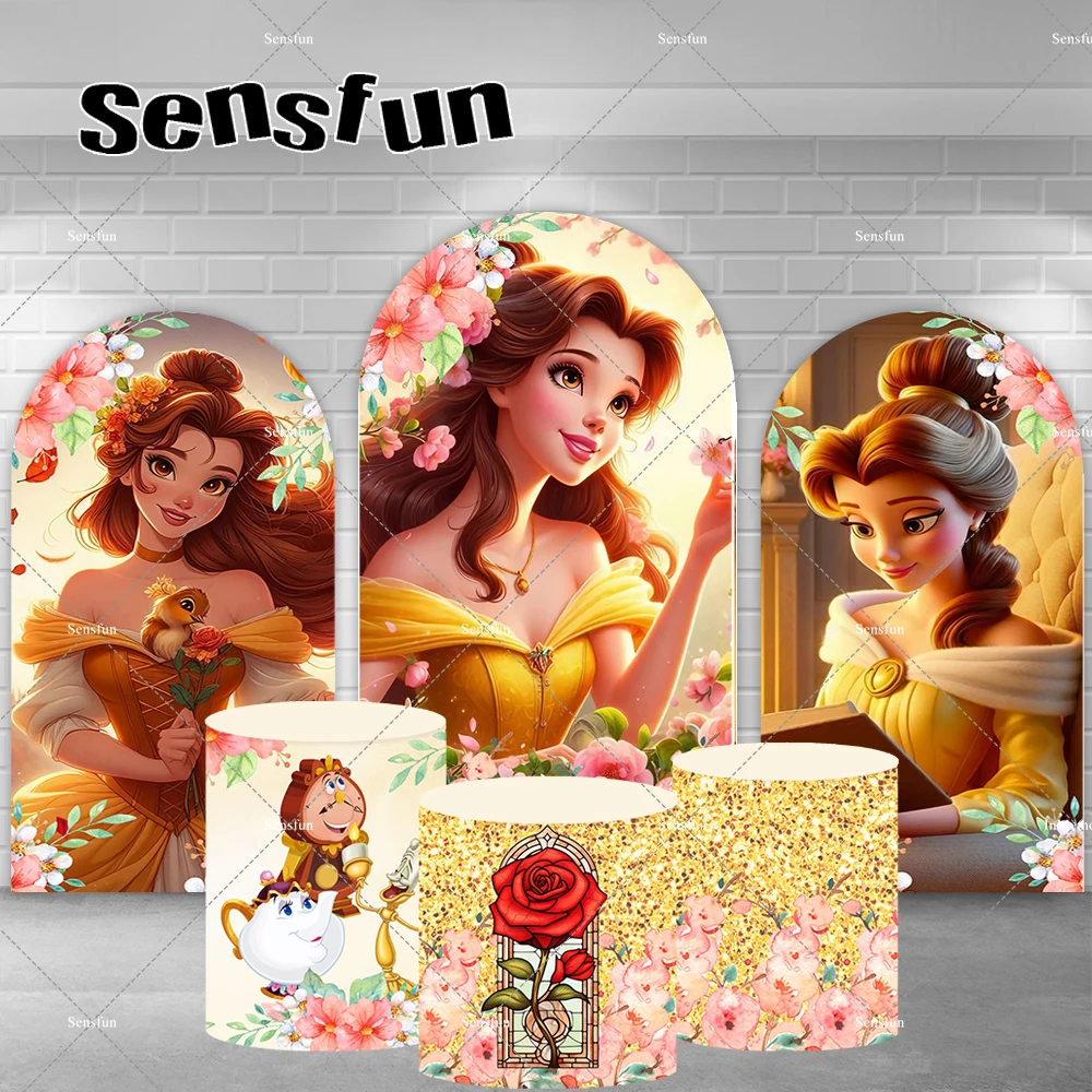 Flowers Princess Belle Chiara Arch Backdrop Cover for Girls Baby Shower Birthday Party Decoration Glitter Rose Plinth Covers