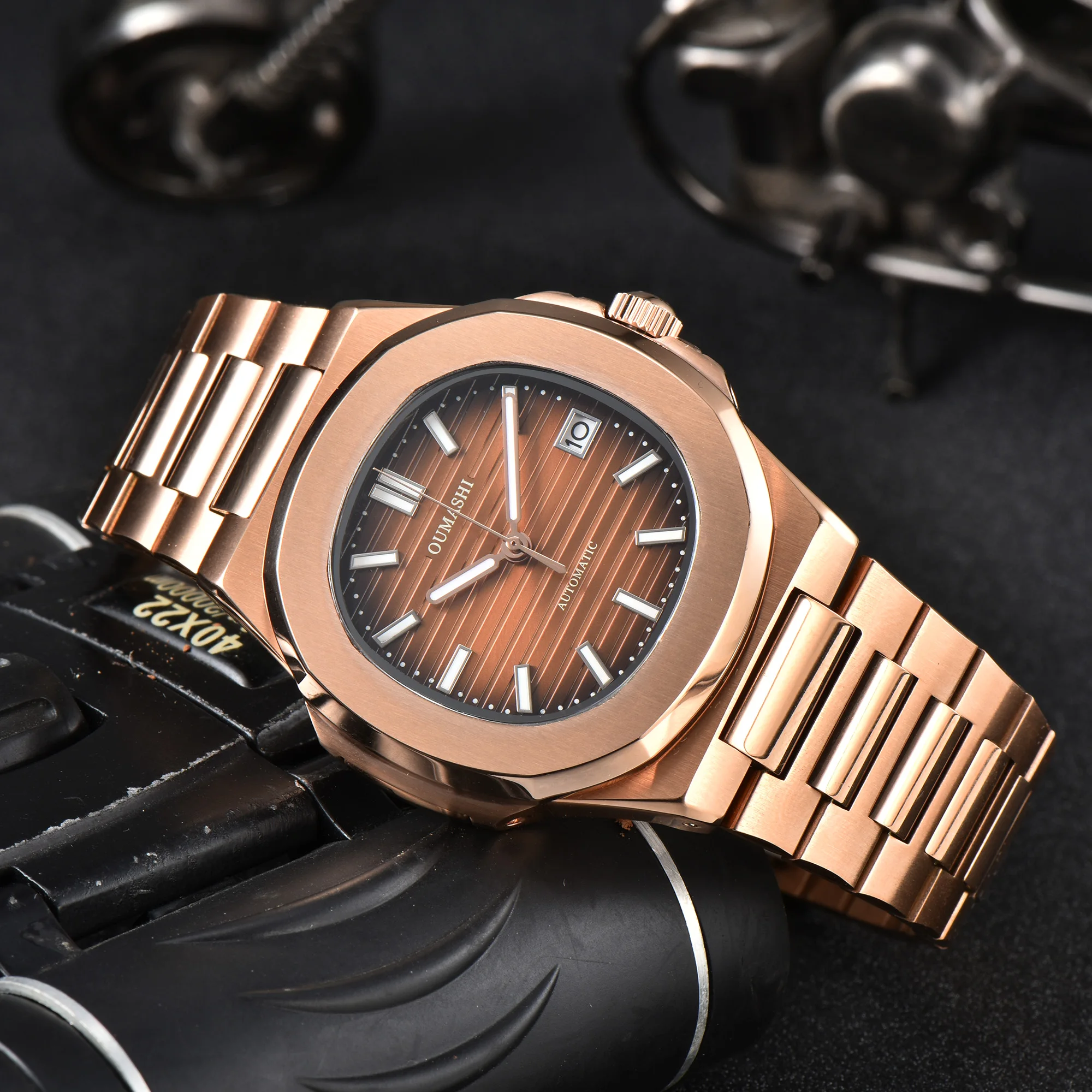 Men's Rose Gold High-Precision Automatic Mechanical Watch
