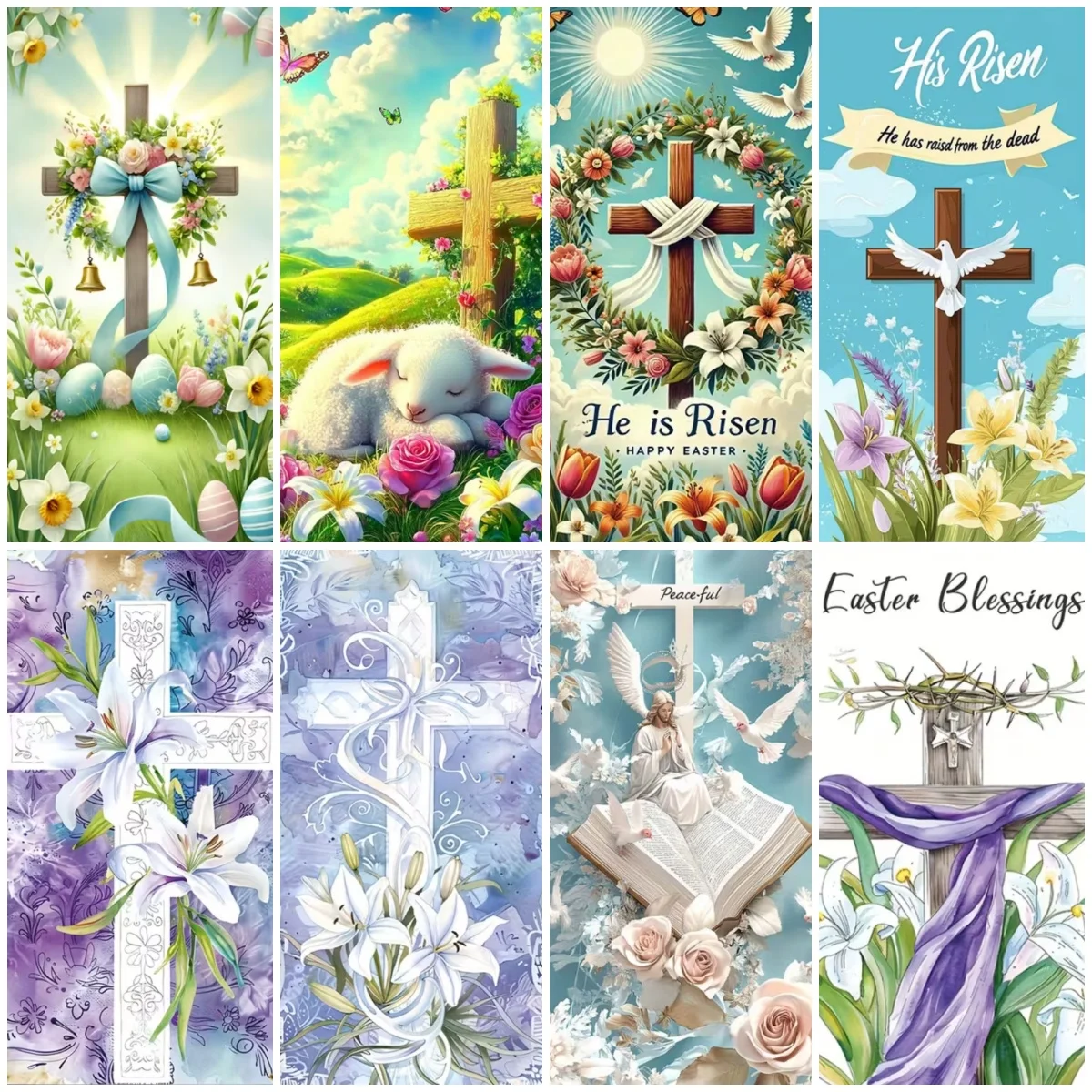 

He Is Risen Theme Party Decoration Door Cover Banner Easter Cross Background Flowers Eggs Religious Backdrop Photography Props