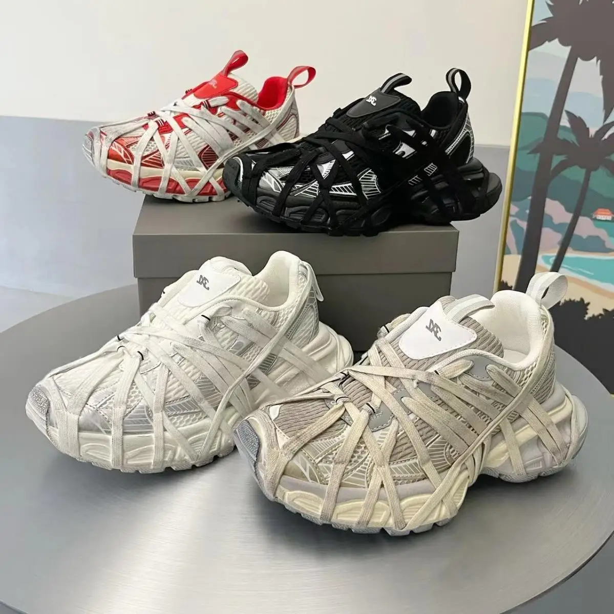 

Vintage Large Size 3XL Genuine Leather Spiderman Ten Movement Dad Shoes for Couples Sporty Flat Heel Rubber Sole