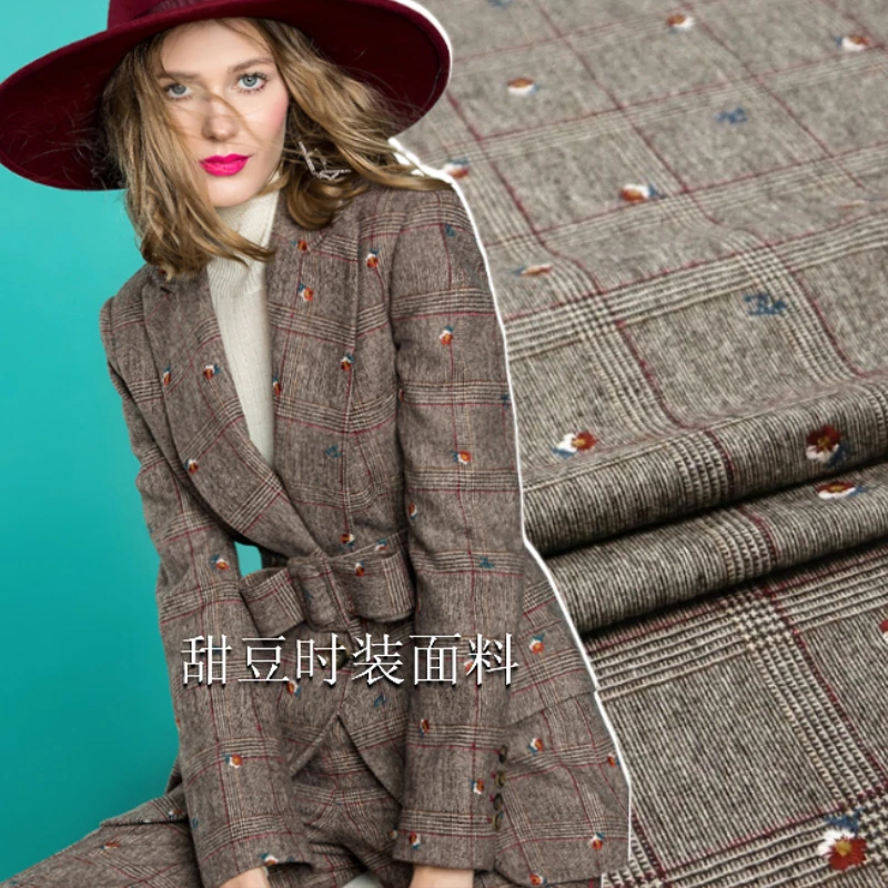 Wool Yarn Dyed Jacquard Fabric Autumn and Winter Heavy Industry Embroidered Plaid Suit Jacket Fashion Wholesale Cloth by Meter