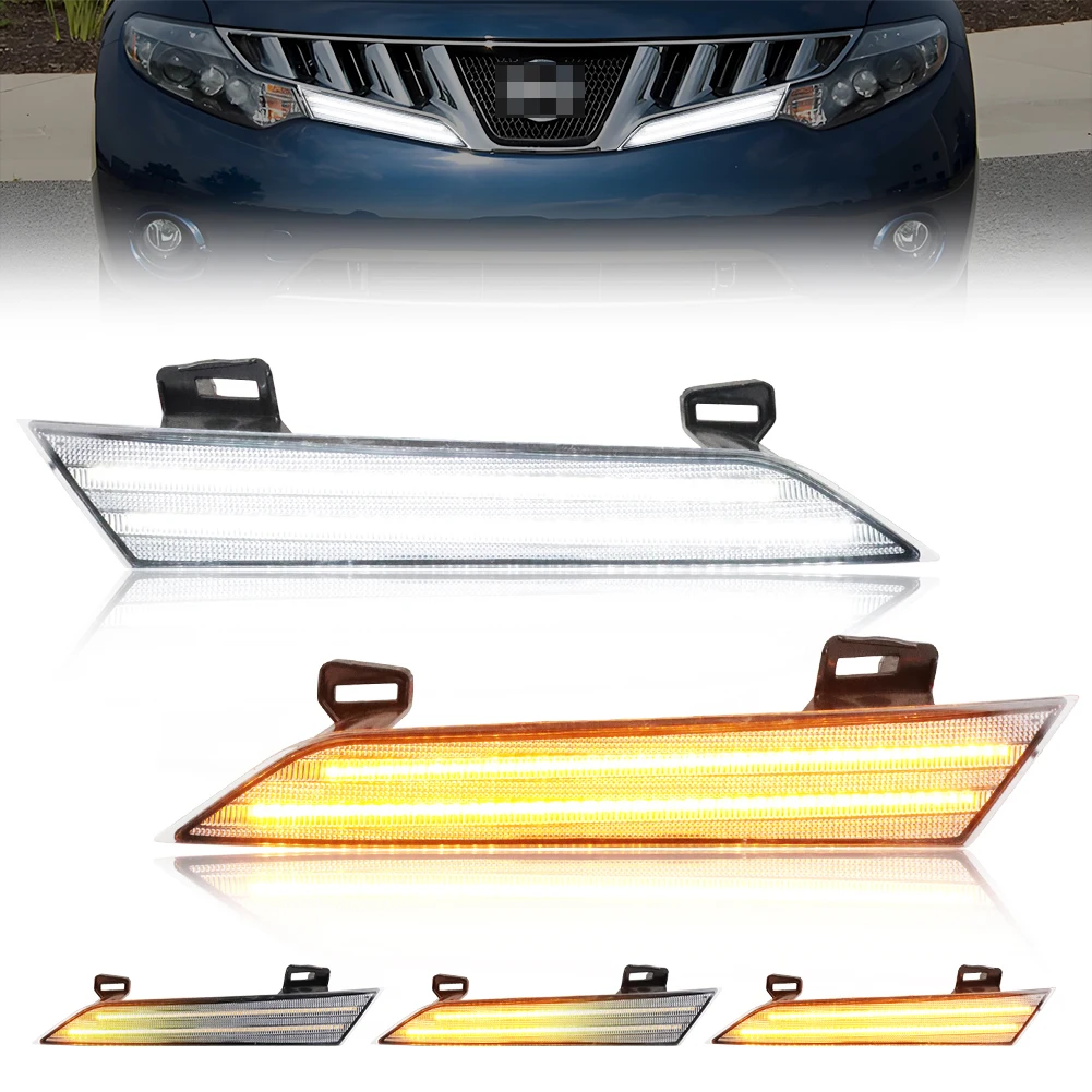 

2 шт. передних бамперных светоотражателей DRL с LED-подсветкой и указателями поворота для Nissan Murano 2009-2014 годов ﻿