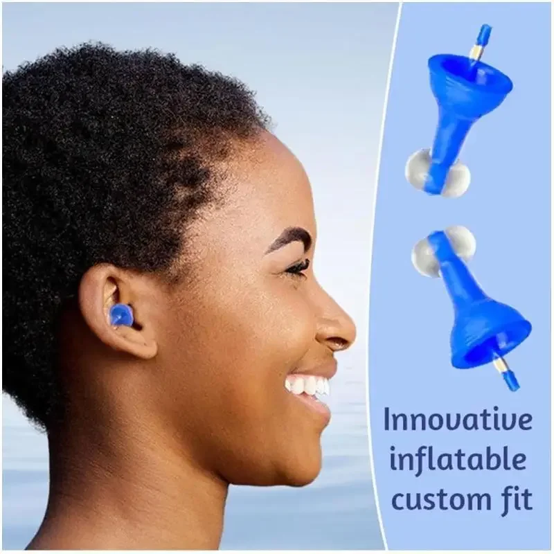 Waterproof Silicone Inflatable Ear Plugs for Noise Reduction, Sleep, Swimming and Travel; Reusable Sound Blocking Earplug Pair