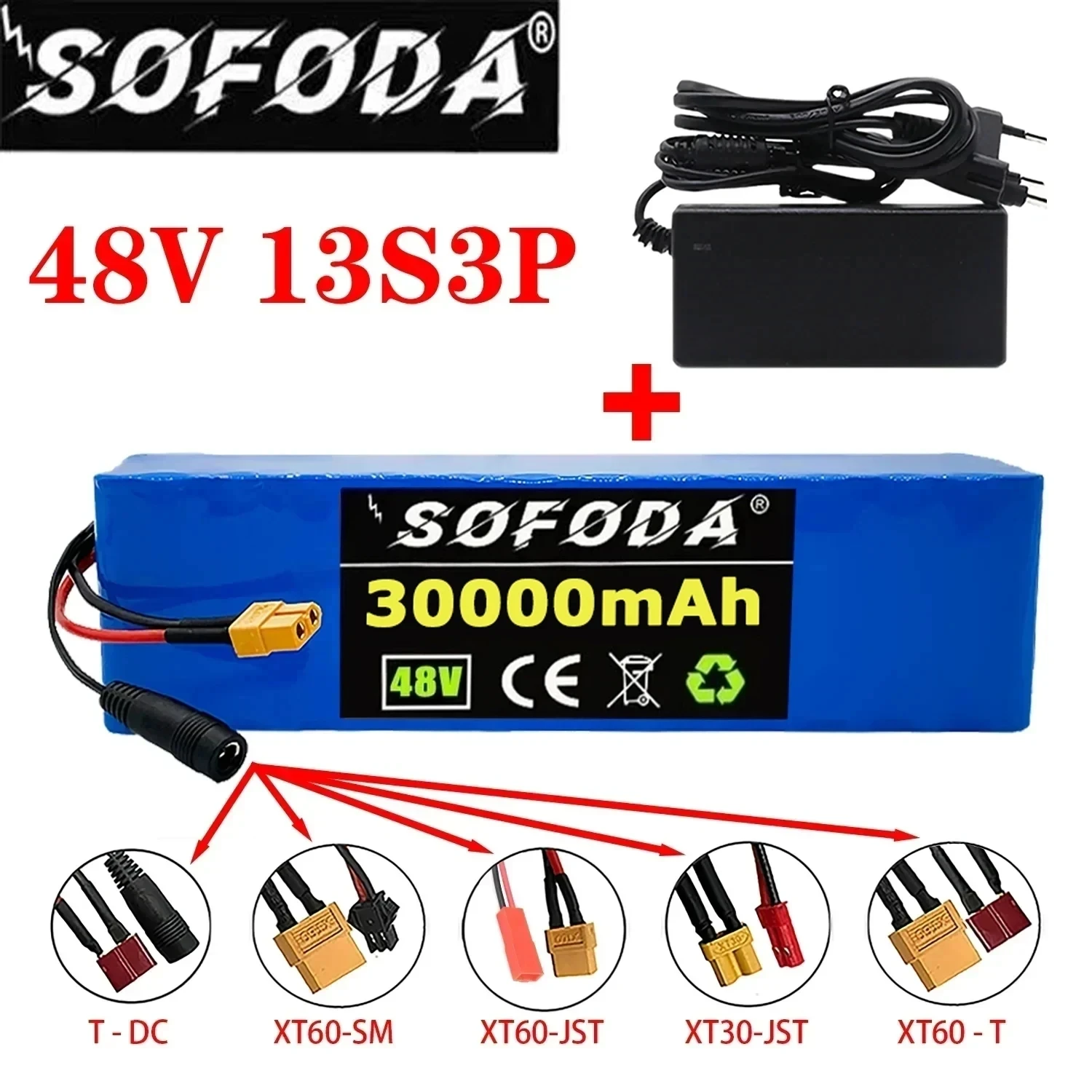 

13S3P 48V 30000mAh 30Ah Lithium-ion Battery Pack with 1000W BMS for 54.6V E-bike Electric Bicycle Scooter