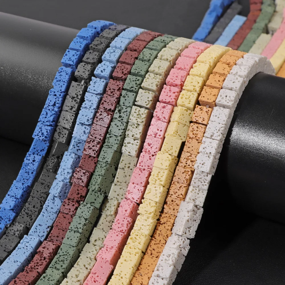 Natural Square Volcanic Lava Bead 4/6mm Dyed Muticolor Lava Stone Beads For Jewelry Making DIY Necklace Bracelet Bulk 15\