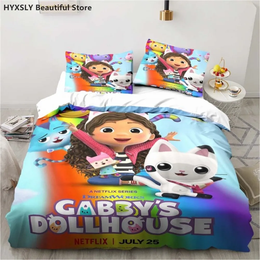 Gabby\'s Dollhouse 3D Set biancheria da letto Cartoon Copripiumino Federe Copripiumino per ragazze Home Decor Regalo Twin King Queen Poliestere