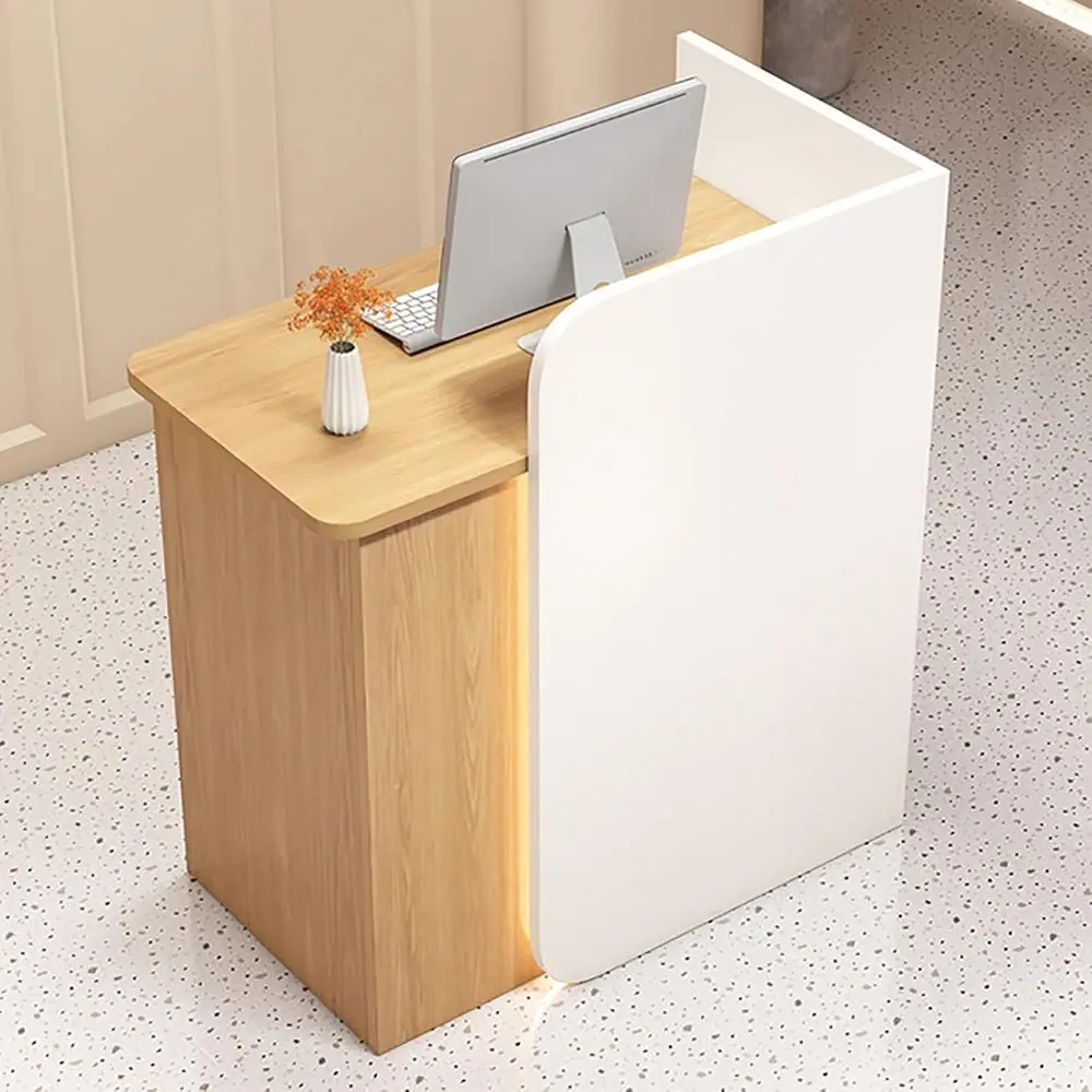 Desk Counter Table, Small Retail Room Tables With Drawer Storage, Checkout Counter or Store Clothing White+wood grain, 23.6*17.7