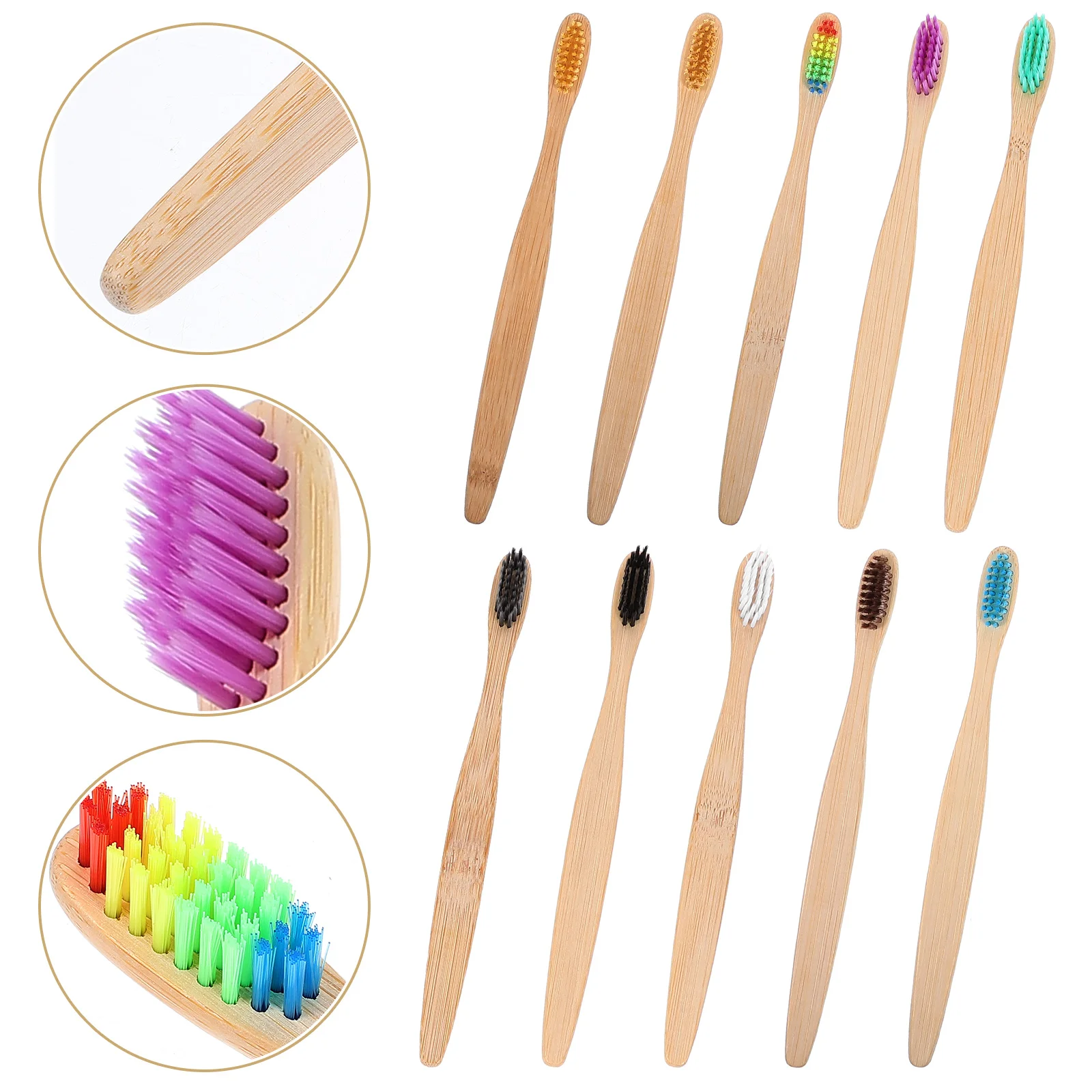 

10 Pcs/box Bamboo Wood Toothbrush Adult with Natural Materials Bristles Disposable Various Camping Eco-friendly