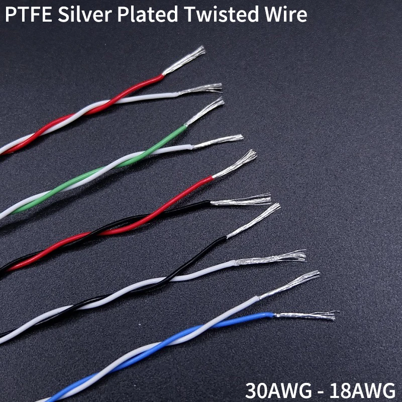 1M/10M PTFE Wire 2pins Twised Pair 30/26/24/22/20/18 AWG DIY FEP High Temperature Electronic Signal Silver Plated Copper Cable