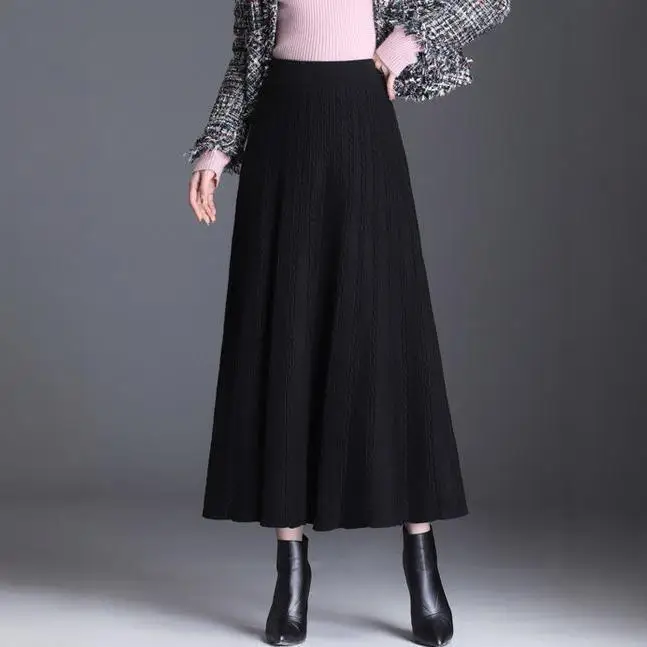 Женская юбка средней длины Knied Autumn And Winer New Iem, повседневная большая распашная юбка из пряжи, Hread Hickened А-силуэта с высокой талией