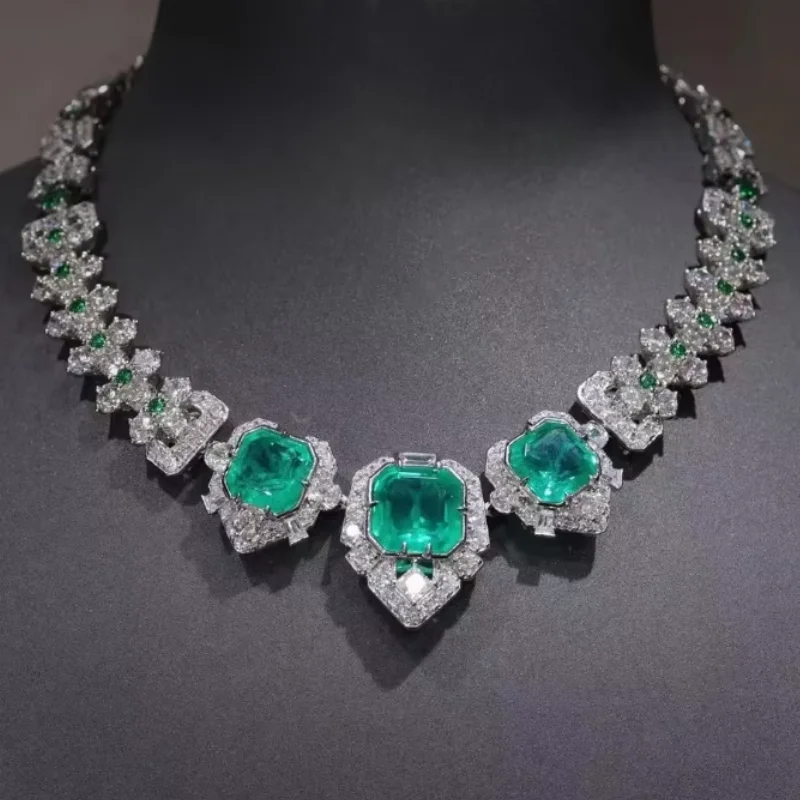 

BELLUX Прямая продажа с фабрики, оригинальный дизайн, стерлинговое серебро 925, квадратный зеленый драгоценный камень, изумруд, роскошное ювелирное ожерелье