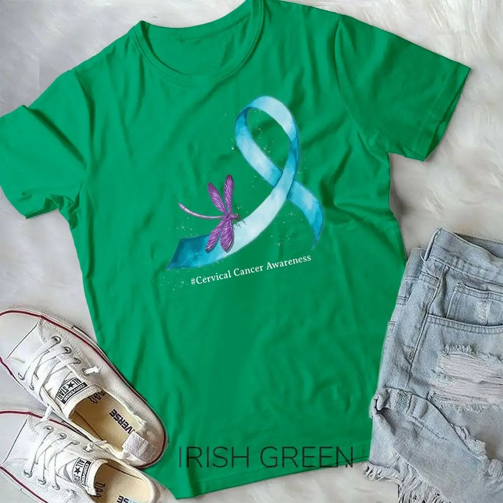 Hippie Dragonfly Teal Ribbon Cervical Cancer Awareness Unisex Youth T-shirt