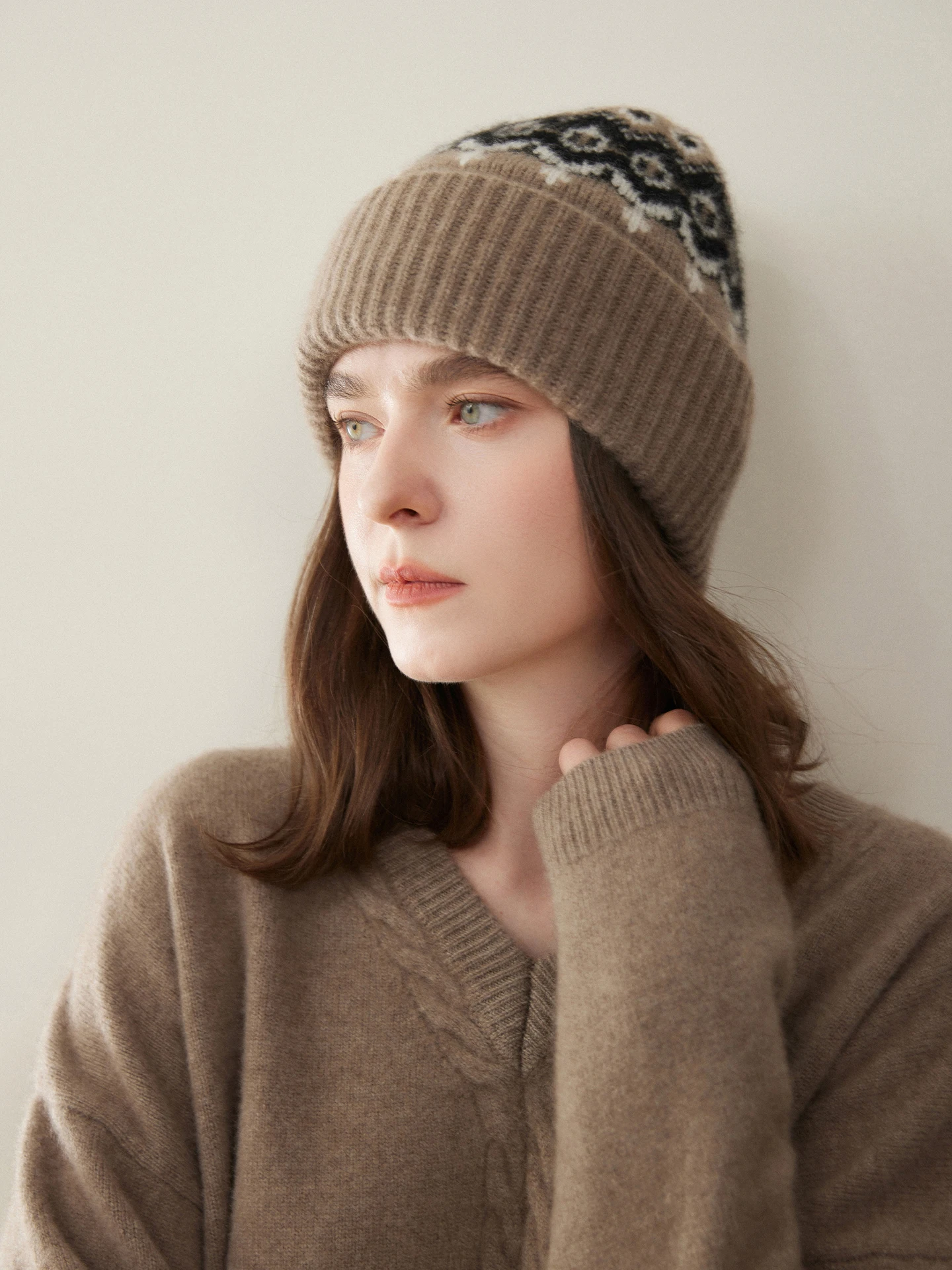 Top Quality Pure Cashmere Hat for Women Fashion Winter Hats Knitted Color Jacquard Beanie Cap Outdoor Adult Woman Soft Warm Caps
