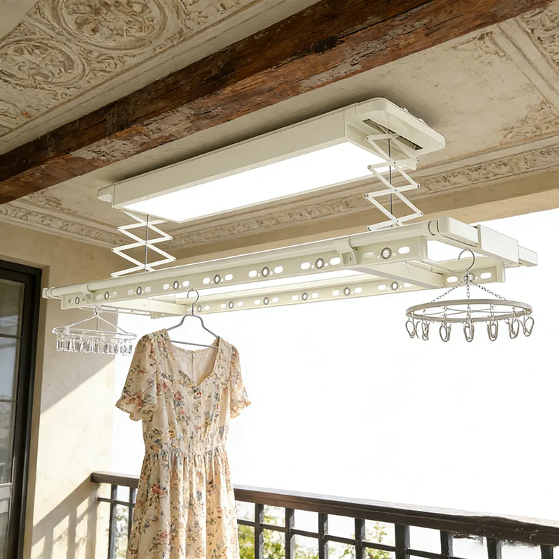 Luxury Smart Laundry Supplies LED Ceiling Laundry Rack for Villa Balcony