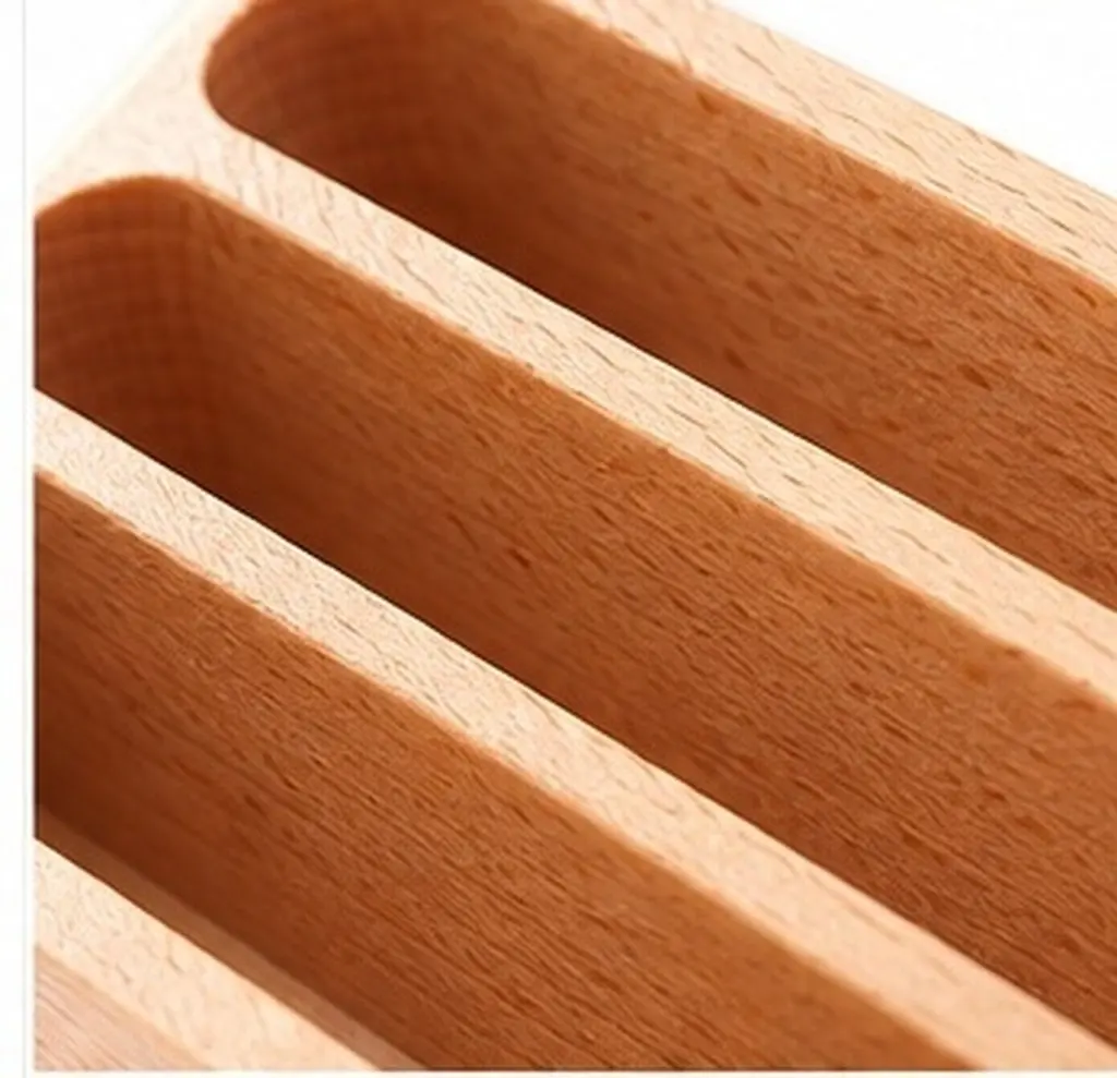 Wooden Business Card Stand Holder Wooden Card Storage Box For Office Desktop Business Professional 3-Grid Open