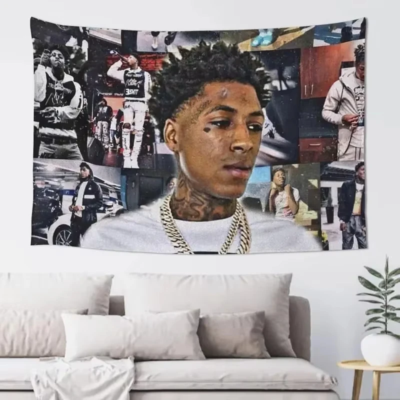 Y-YoungBoy Tapestry Collage Print Wall Hanging Hip Hop Rapper Aesthetic Decor Dorm Bedroom Streaming Background Music Fan Wall