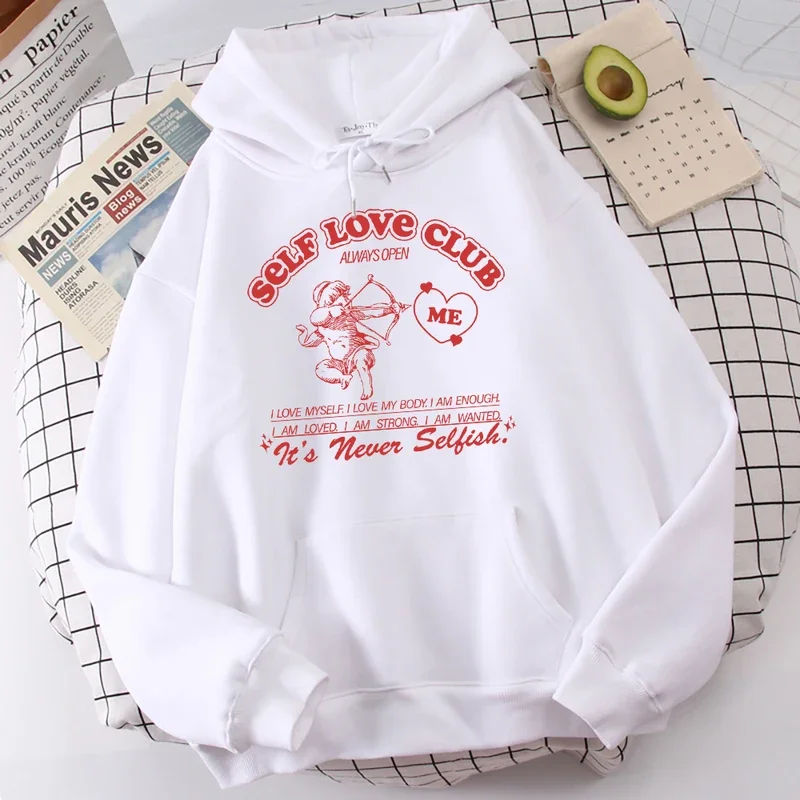 Self Loveclub Slogan Please Love Yourself Man Sweatshirt Breathable Chic Hoodie Graphic Youth Sweatshirts Outdoor Senior Tops