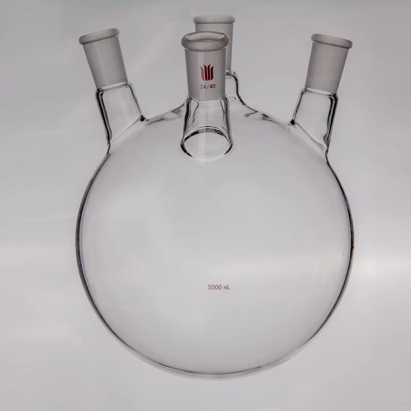 

SYNTHWARE Thick walled oblique four necked bottle, Four-necked flask oblique shape, Capacity 5000mL, Borosilicate glass, F22