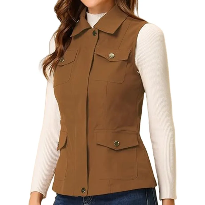 Zipper Open Front Coat with Regular Length Elegant Professional Commute Style Women Vest Autumn Zipper Detail Notched Lapel