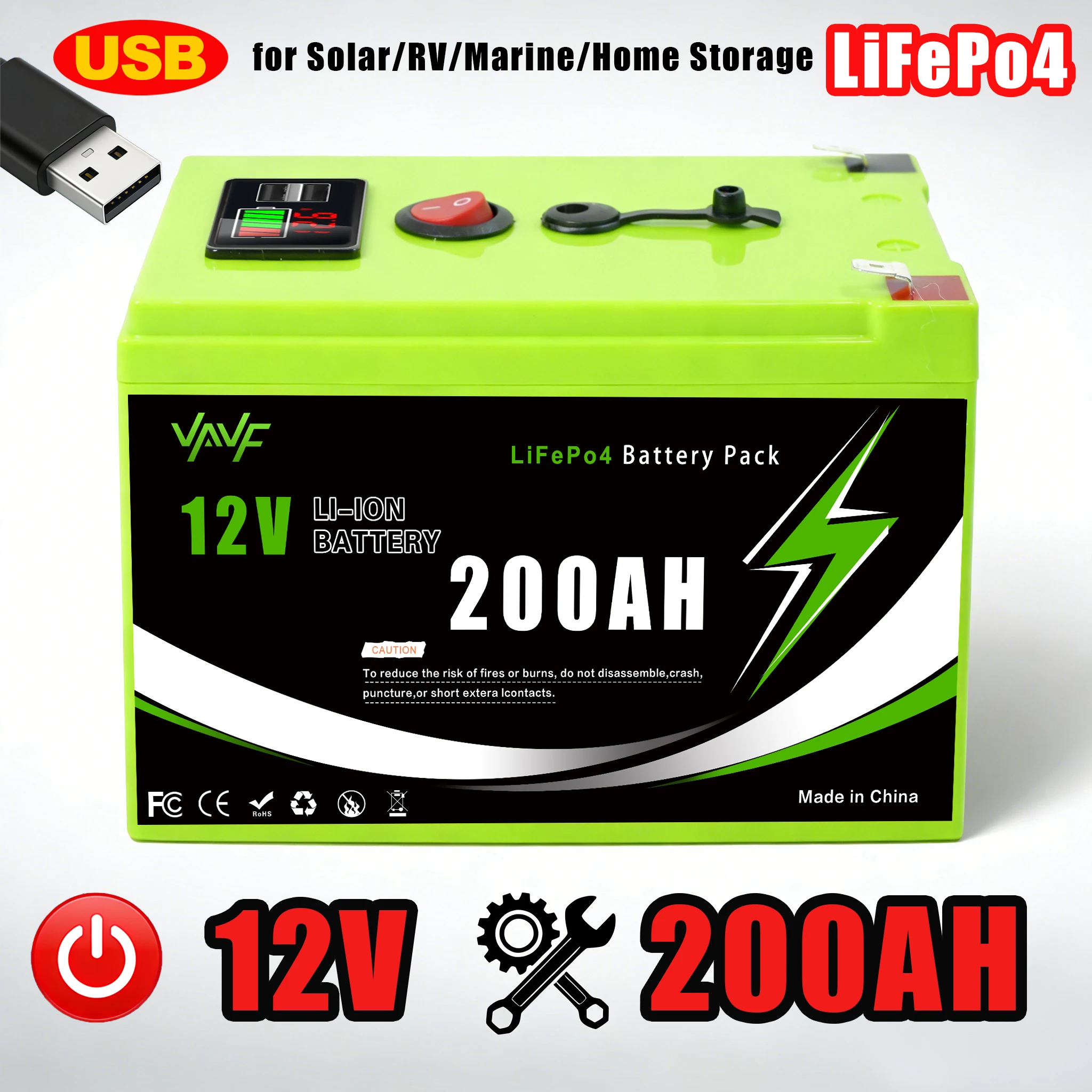 

Солнечная батарея 12V200AH литиевая батарея LiFePO4 с Smart BMS для хранения солнечной энергии Транспортные средства для отдыха и морского использования