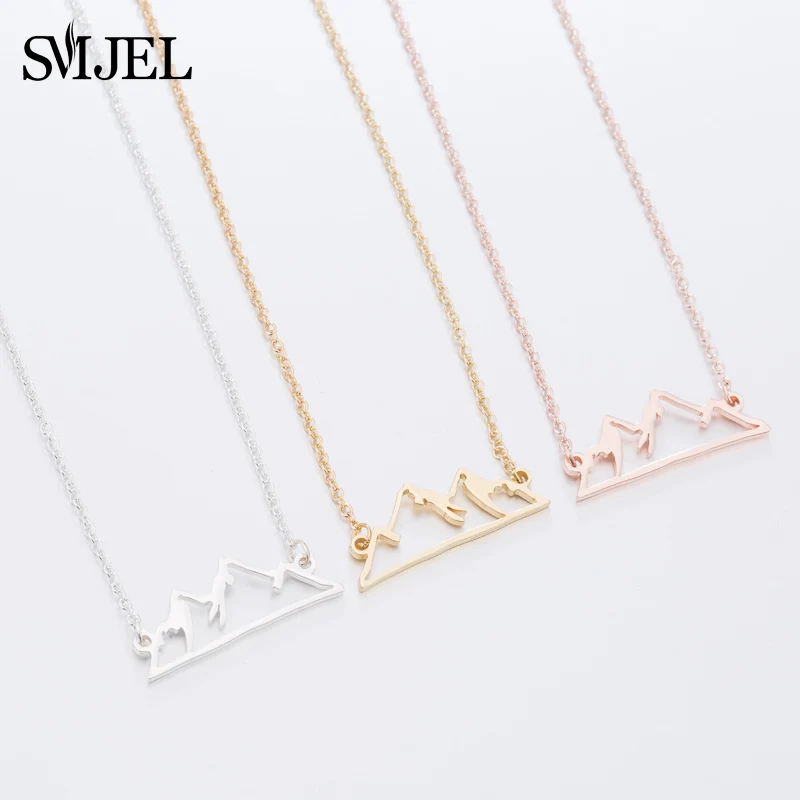 Mode Lässig Berg Anhänger Halskette Frauen Edelstahl Schnee Berg Schlüsselbein Kette Halsketten Sport Schmuck Kletterer Geschenk