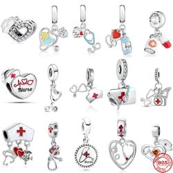 Nuovo 925 sterling silver medico infermiere stetoscopio ambulanza tallone adatto per Pandora braccialetto fai da te ciondolo regalo squisito