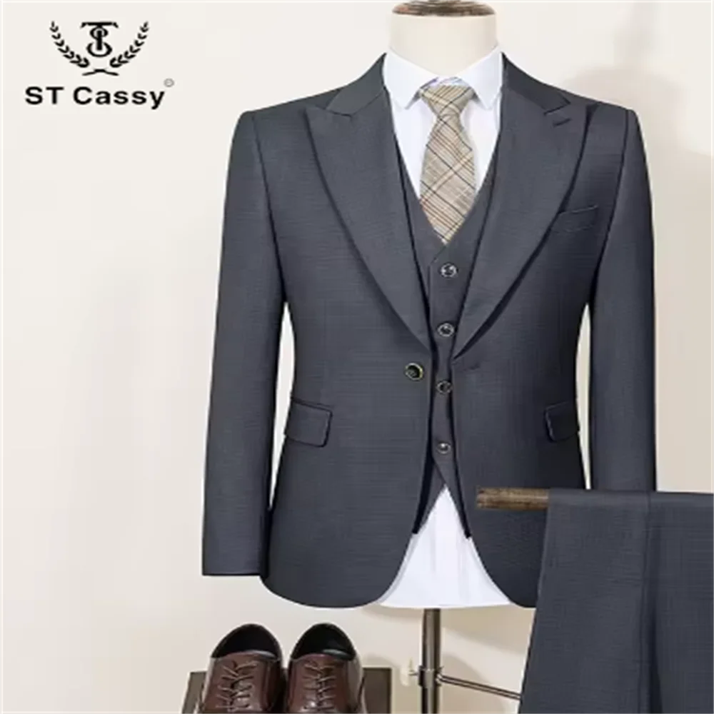 

High Quality Men's Suit Summer thin Green Slim Fit Formal Business Office Men's Suits（jacket+Vest+Pants）