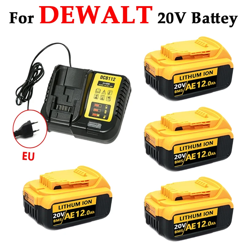 

20V 12Ah Lithium Battery Power Tool Replacement for DeWalt DCB184 DCB181 DCB182 DCB200 20V 6Ah 8Ah 12Ah 18V 20V Lithium Battery